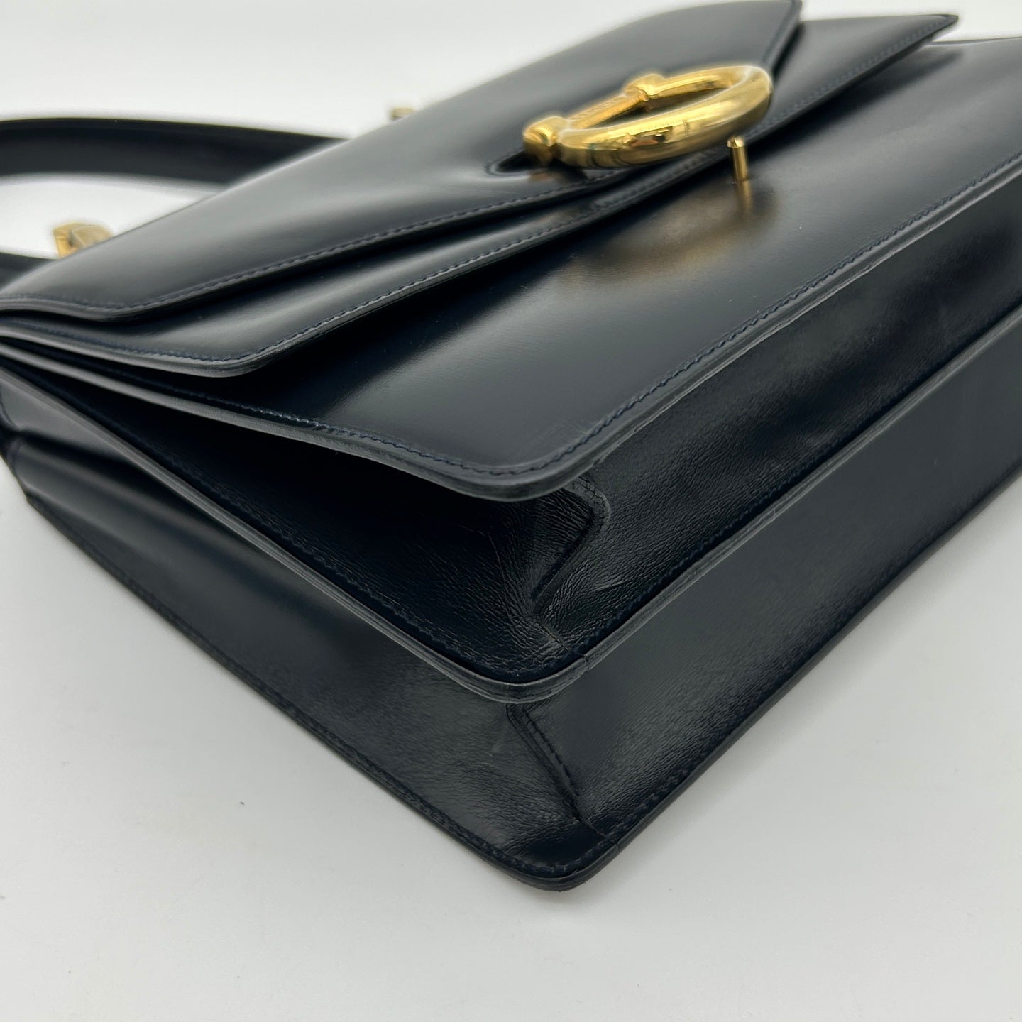 Celine Twin Ring Kelly Top Handle Bag Black Leather Gold Hardware [Used]