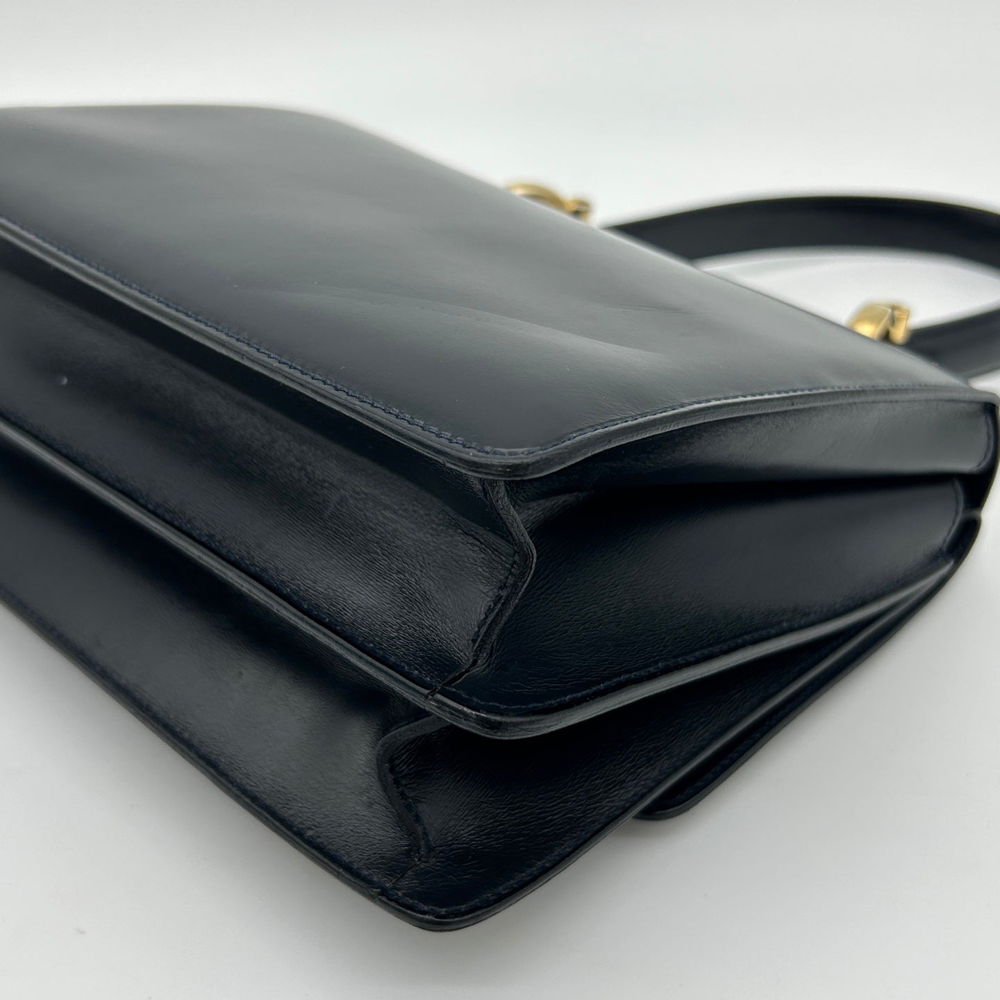 Celine Twin Ring Kelly Top Handle Bag Black Leather Gold Hardware [Used]