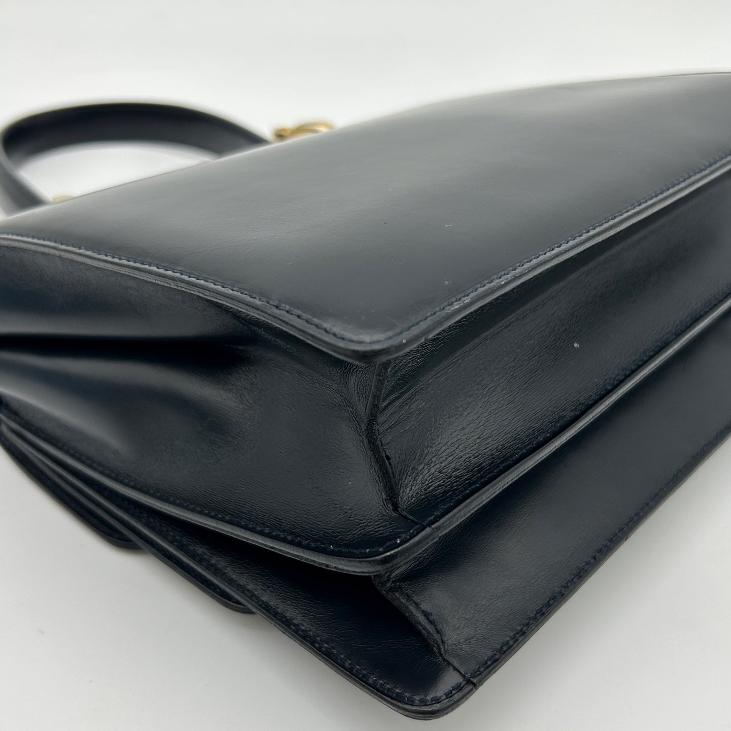 Celine Twin Ring Kelly Top Handle Bag Black Leather Gold Hardware [Used]