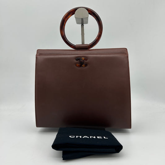 Chanel Vintage Brown Lambskin Tortoiseshell Ring Handle Tote Bag [Used]