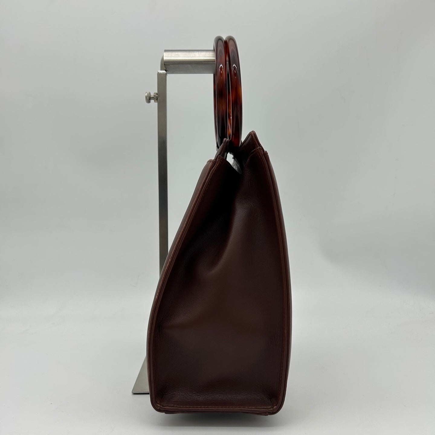 Chanel Vintage Brown Lambskin Tortoiseshell Ring Handle Tote Bag [Used]