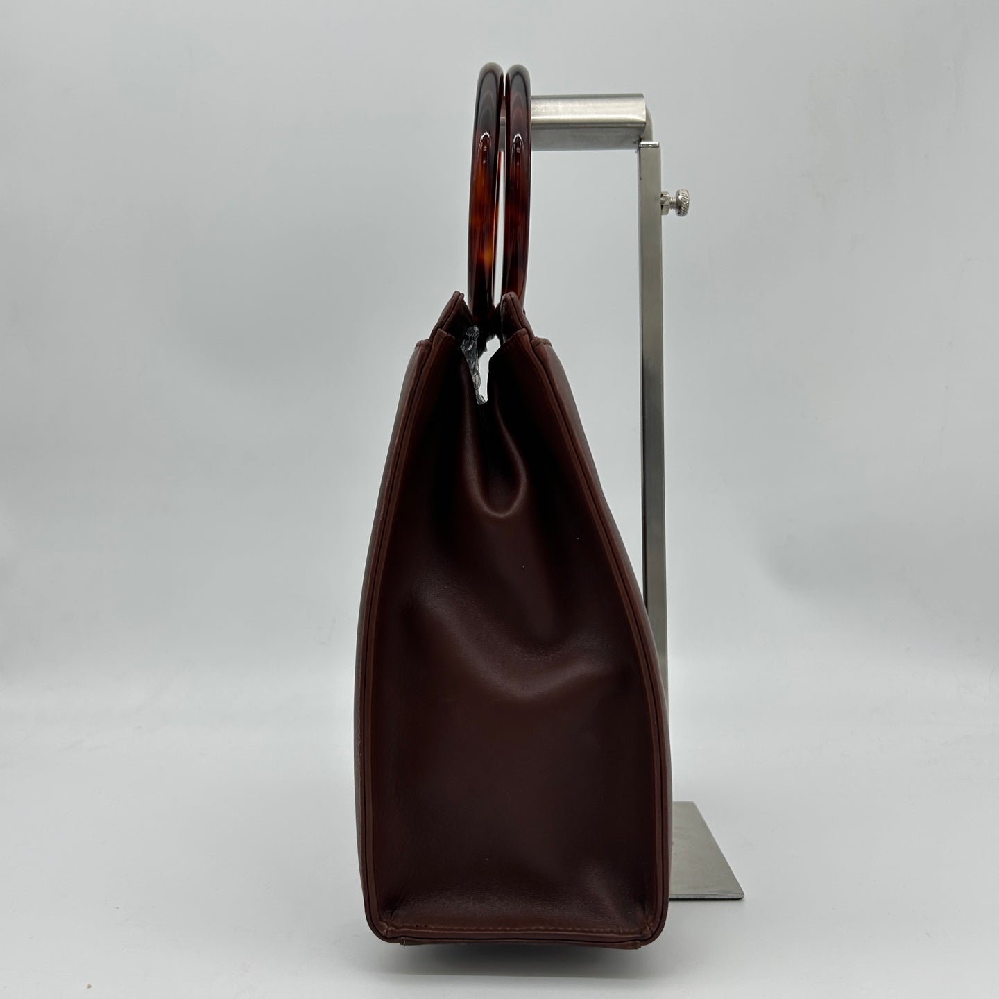 Chanel Vintage Brown Lambskin Tortoiseshell Ring Handle Tote Bag [Used]