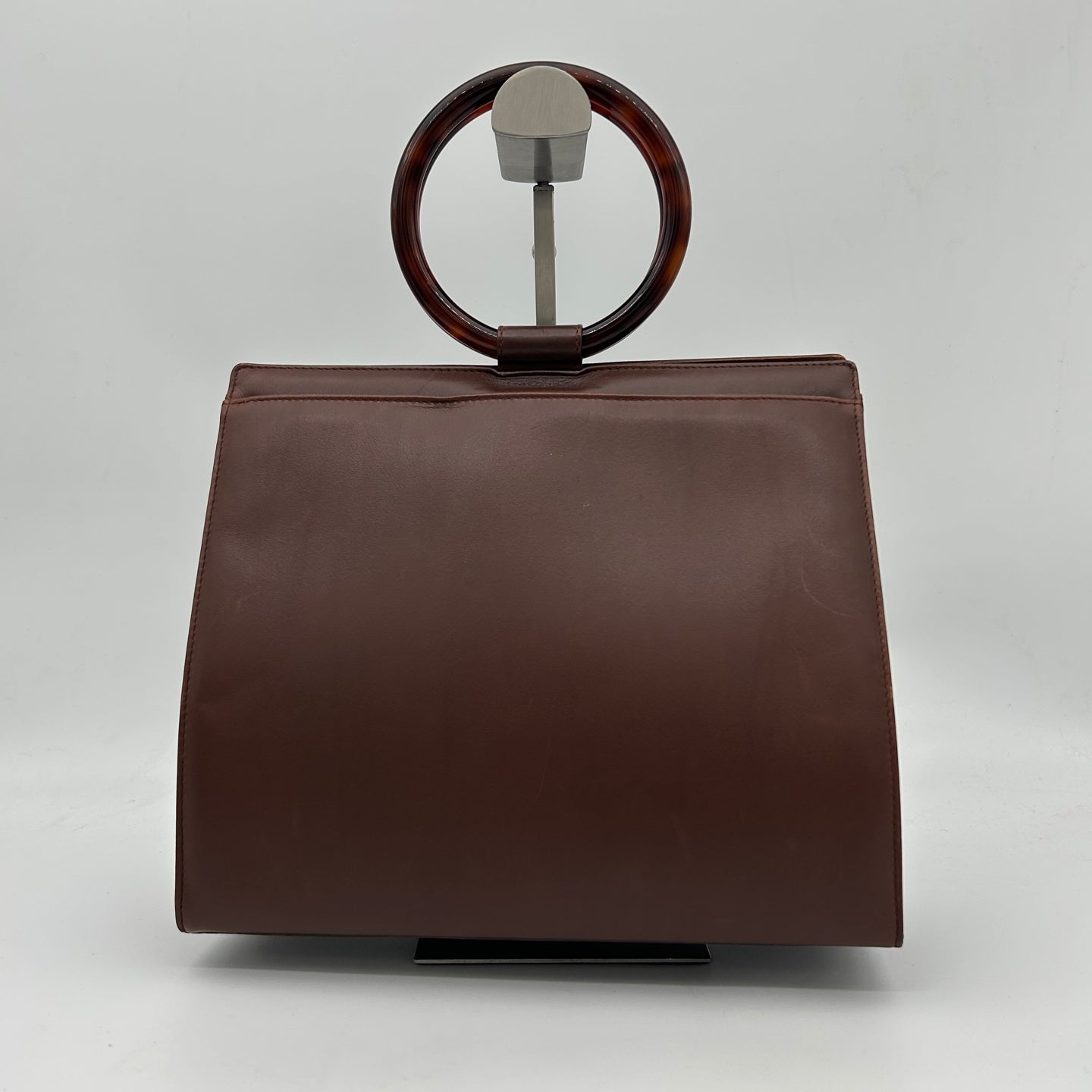 Chanel Vintage Brown Lambskin Tortoiseshell Ring Handle Tote Bag [Used]