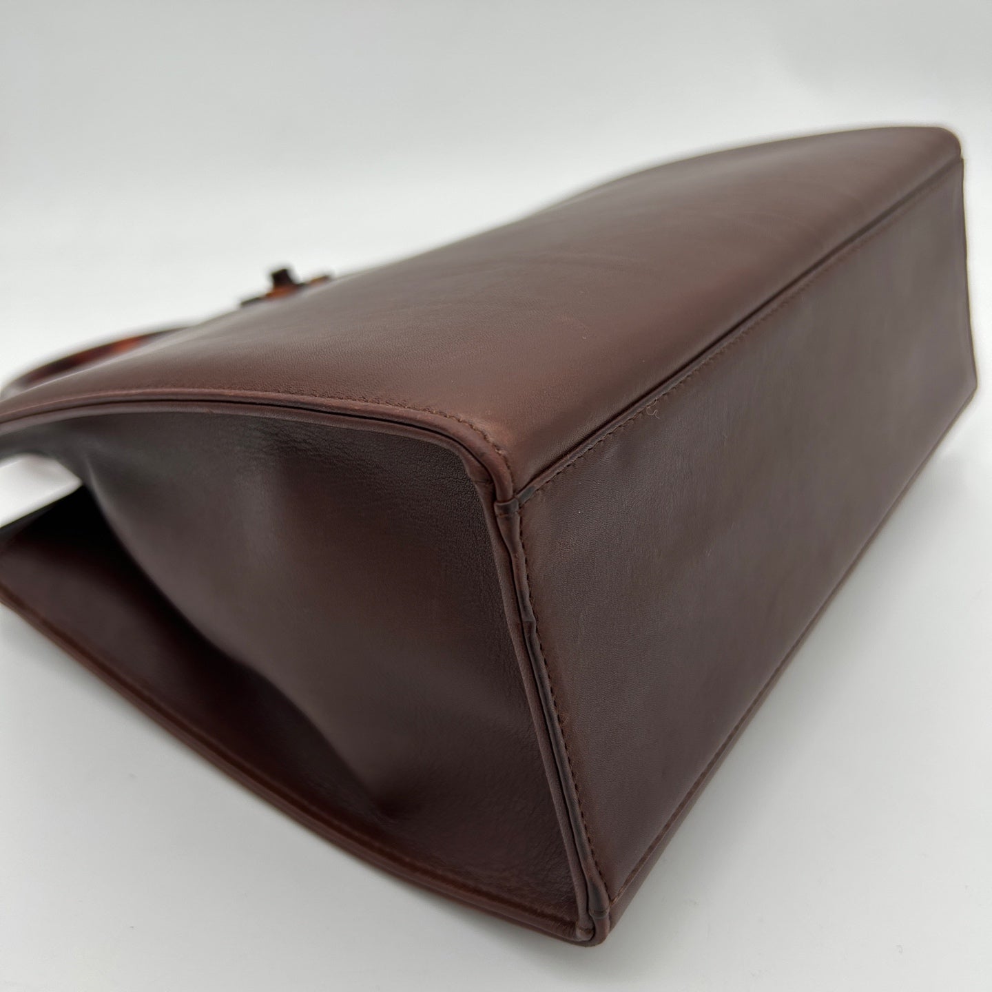 Chanel Vintage Brown Lambskin Tortoiseshell Ring Handle Tote Bag [Used]