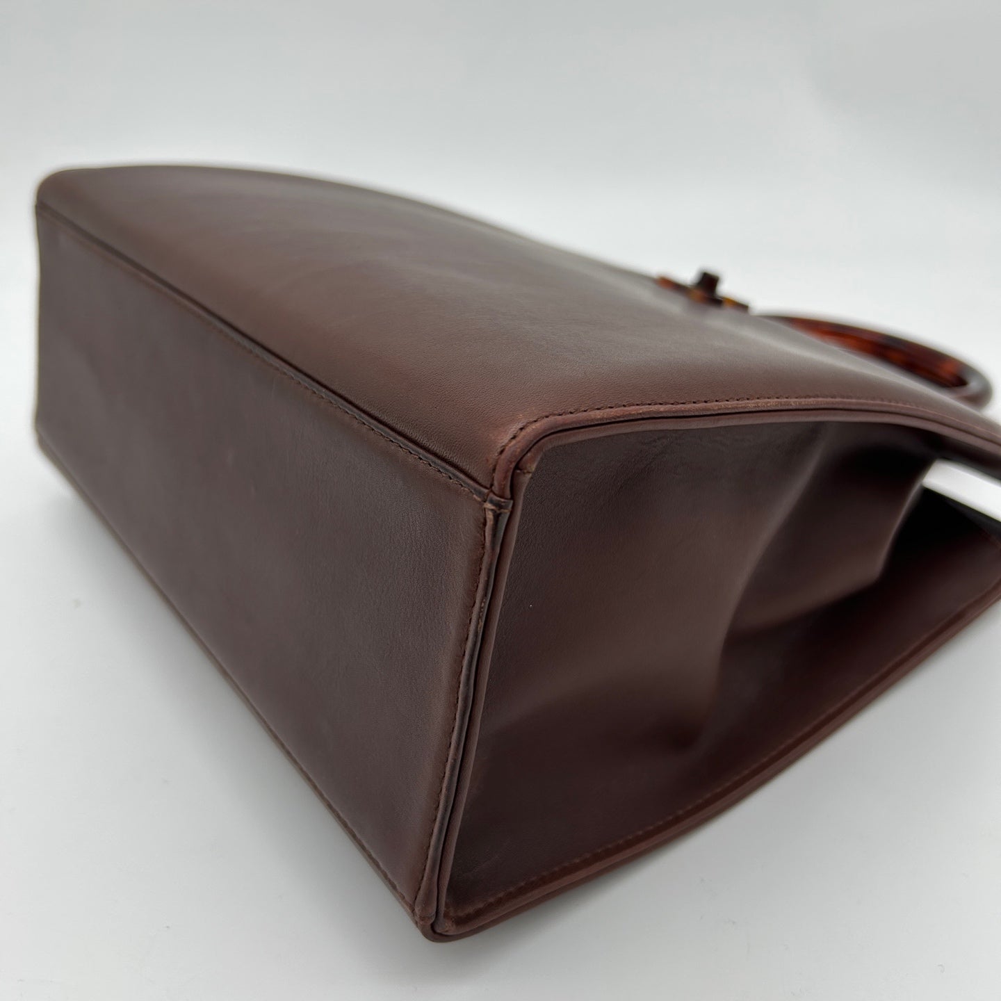 Chanel Vintage Brown Lambskin Tortoiseshell Ring Handle Tote Bag [Used]