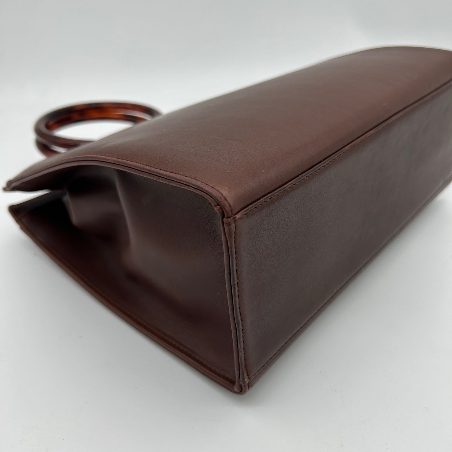 Chanel Vintage Brown Lambskin Tortoiseshell Ring Handle Tote Bag [Used]