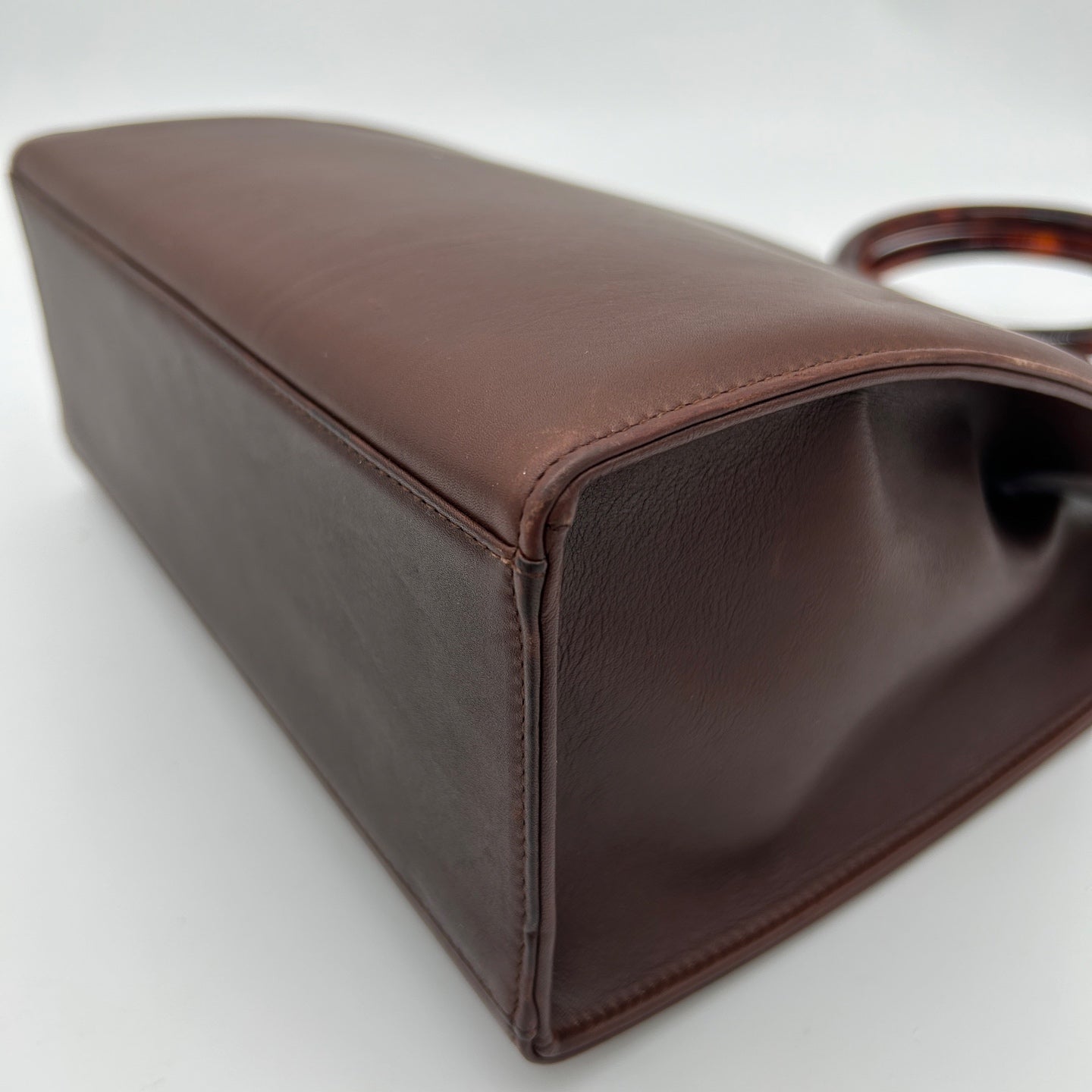 Chanel Vintage Brown Lambskin Tortoiseshell Ring Handle Tote Bag [Used]