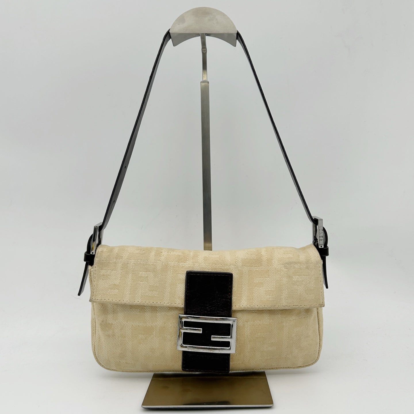 Fendi FF Monogram Ivory Canvas Shoulder Bag [Used]