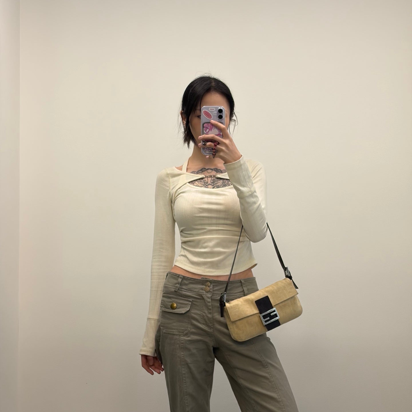 Fendi FF Monogram Ivory Canvas Shoulder Bag [Used]