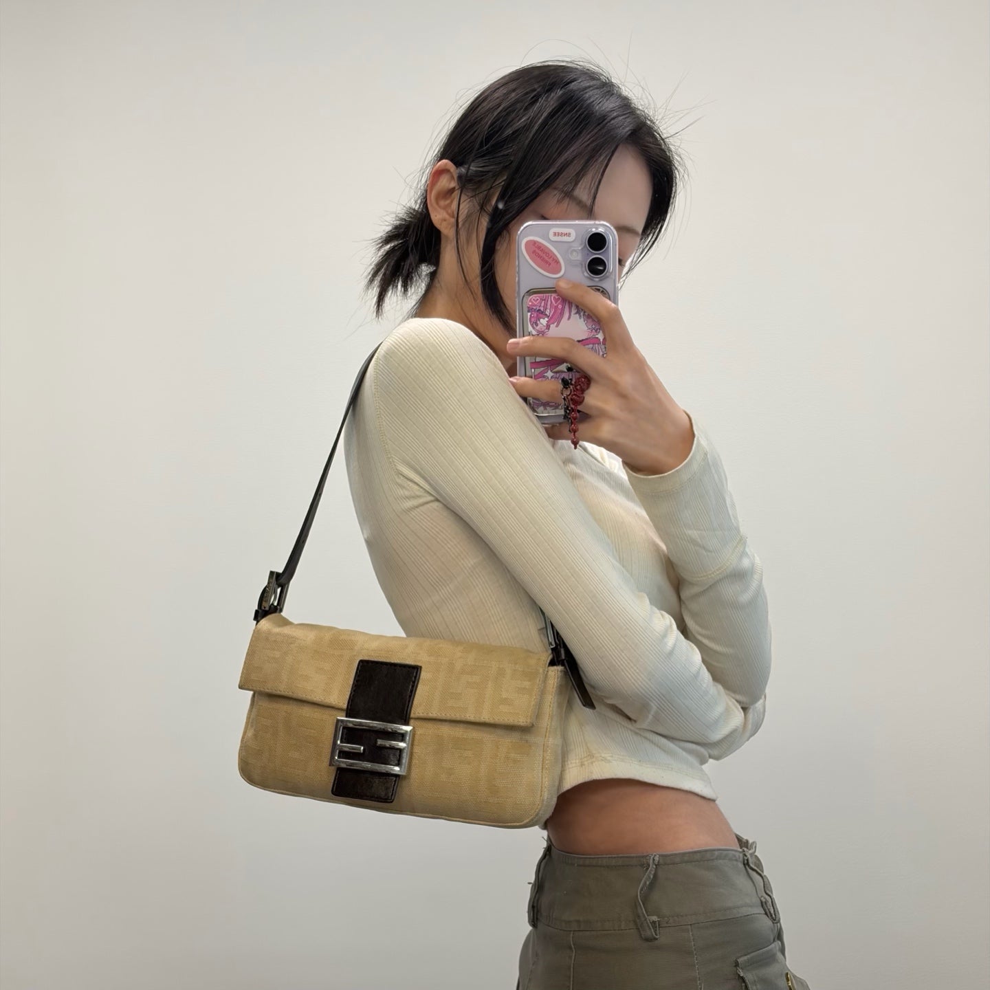 Fendi FF Monogram Ivory Canvas Shoulder Bag [Used]