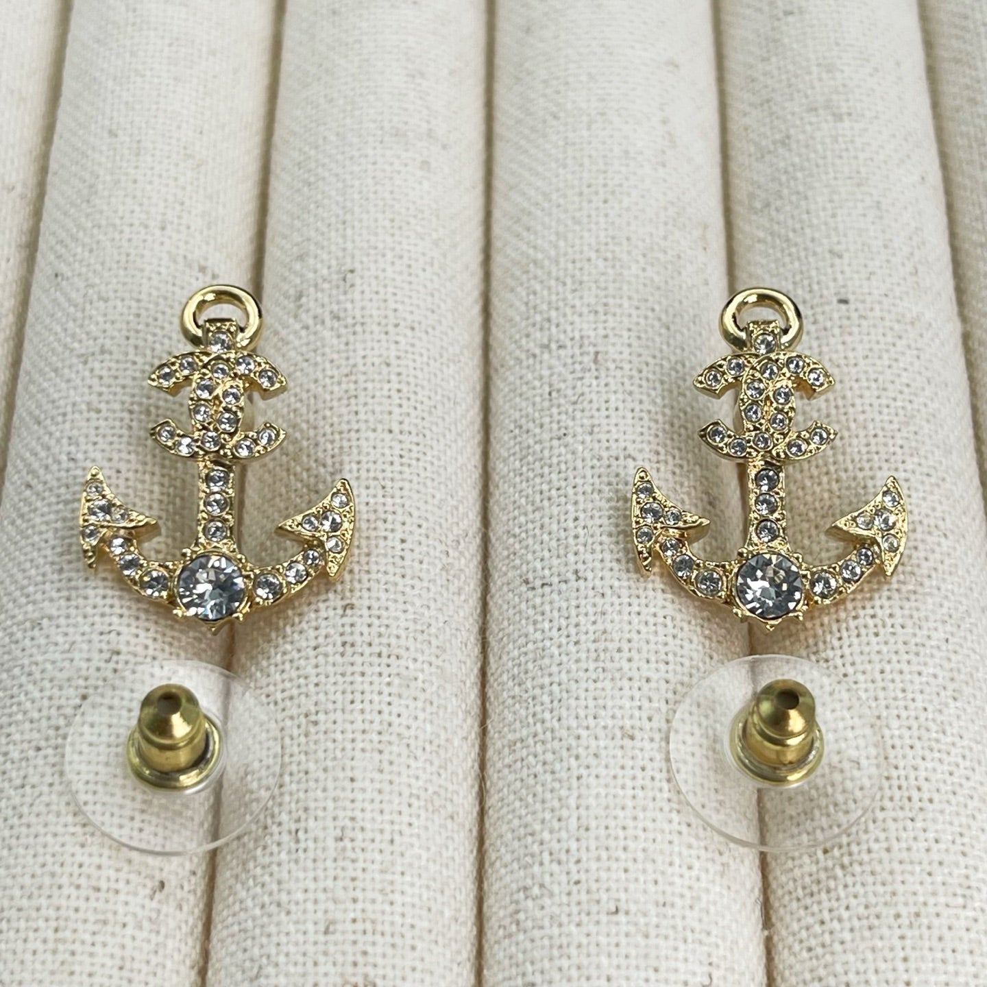 Chanel Gold Rhinestone Anchor CC Earrings [Used]