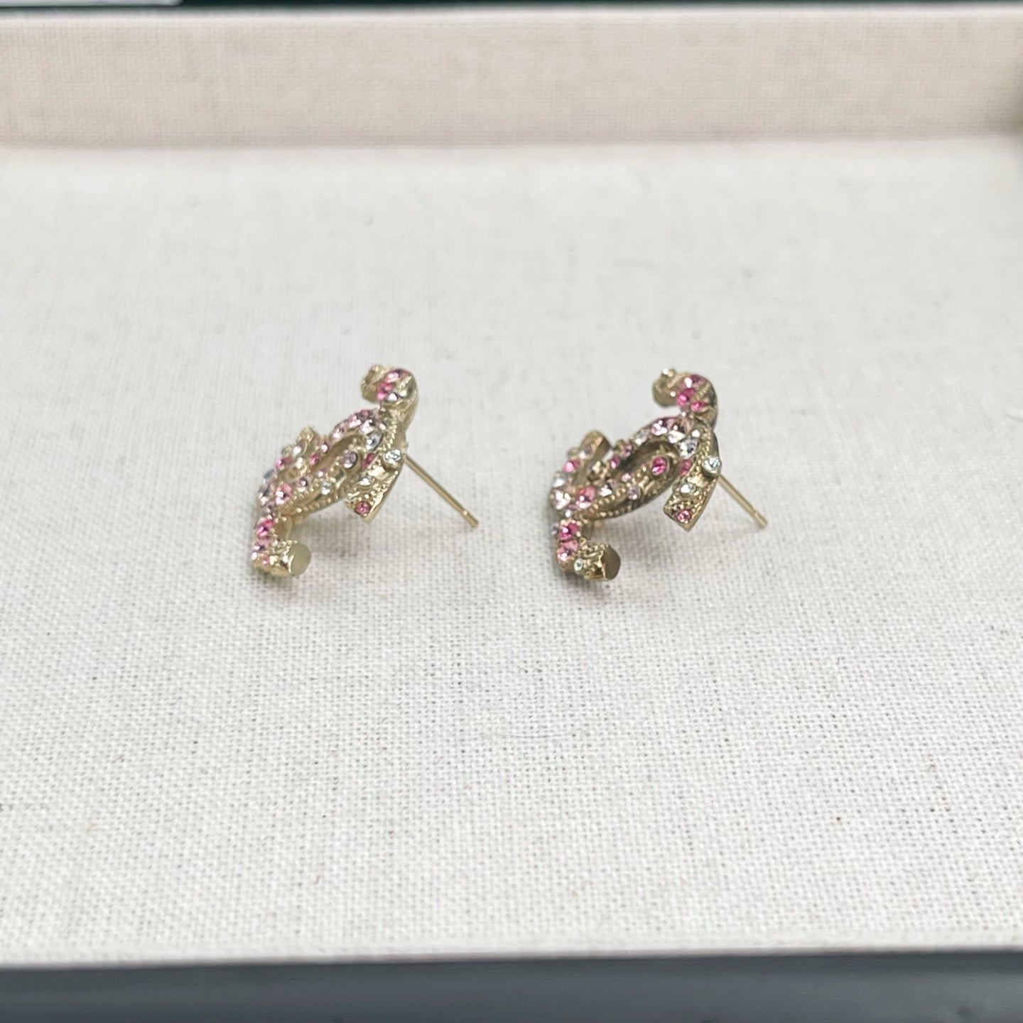 Chanel Light Gold Pink & Clear Rhines tone CC Earrings [Used]