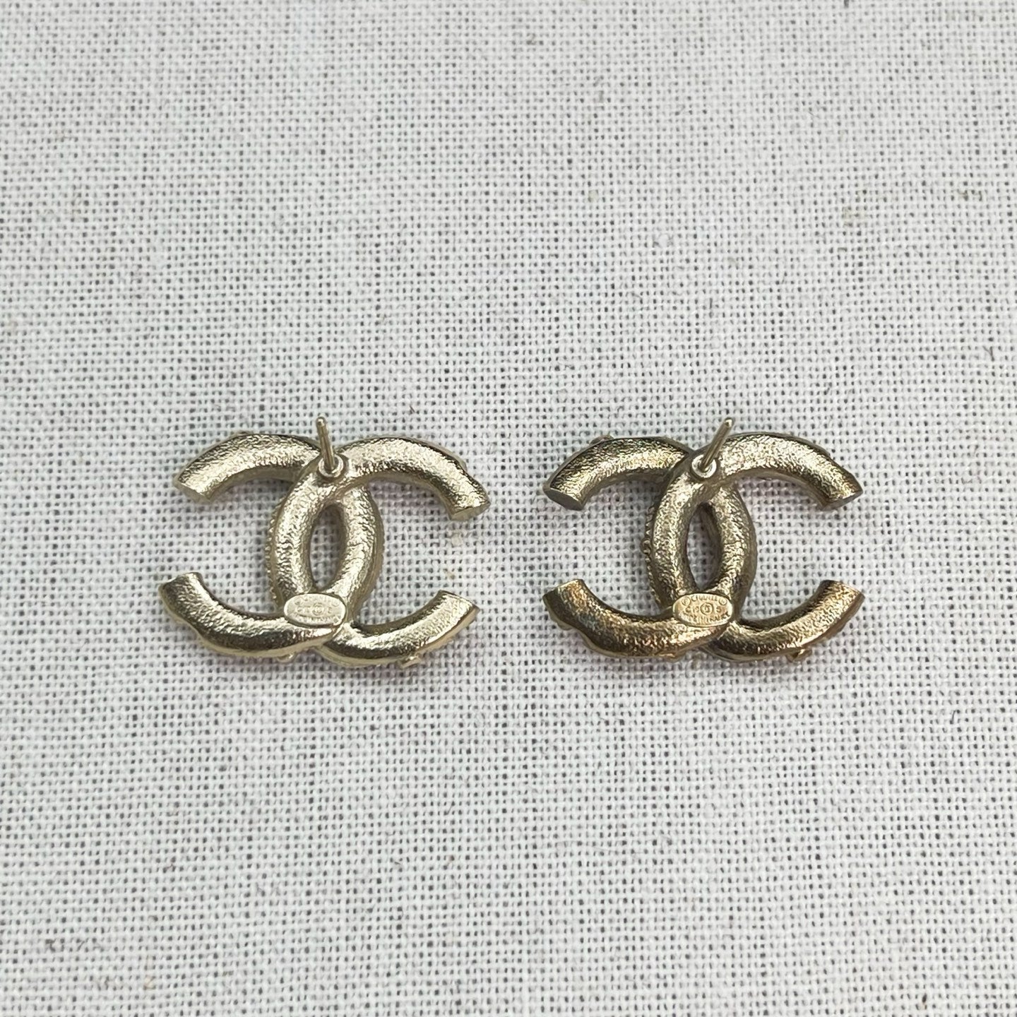 Chanel Light Gold Pink & Clear Rhines tone CC Earrings [Used]
