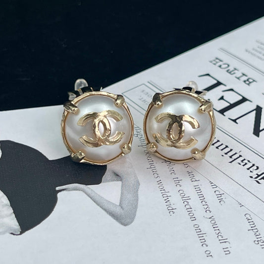 Chanel Light Gold CC Faux Pearl Button Clip-On Earrings [Used]
