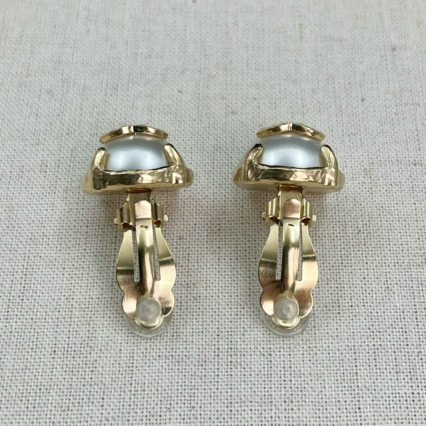 Chanel Light Gold CC Faux Pearl Button Clip-On Earrings [Used]