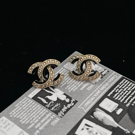 Chanel Black Gold Pearl CC Earrings [Used]