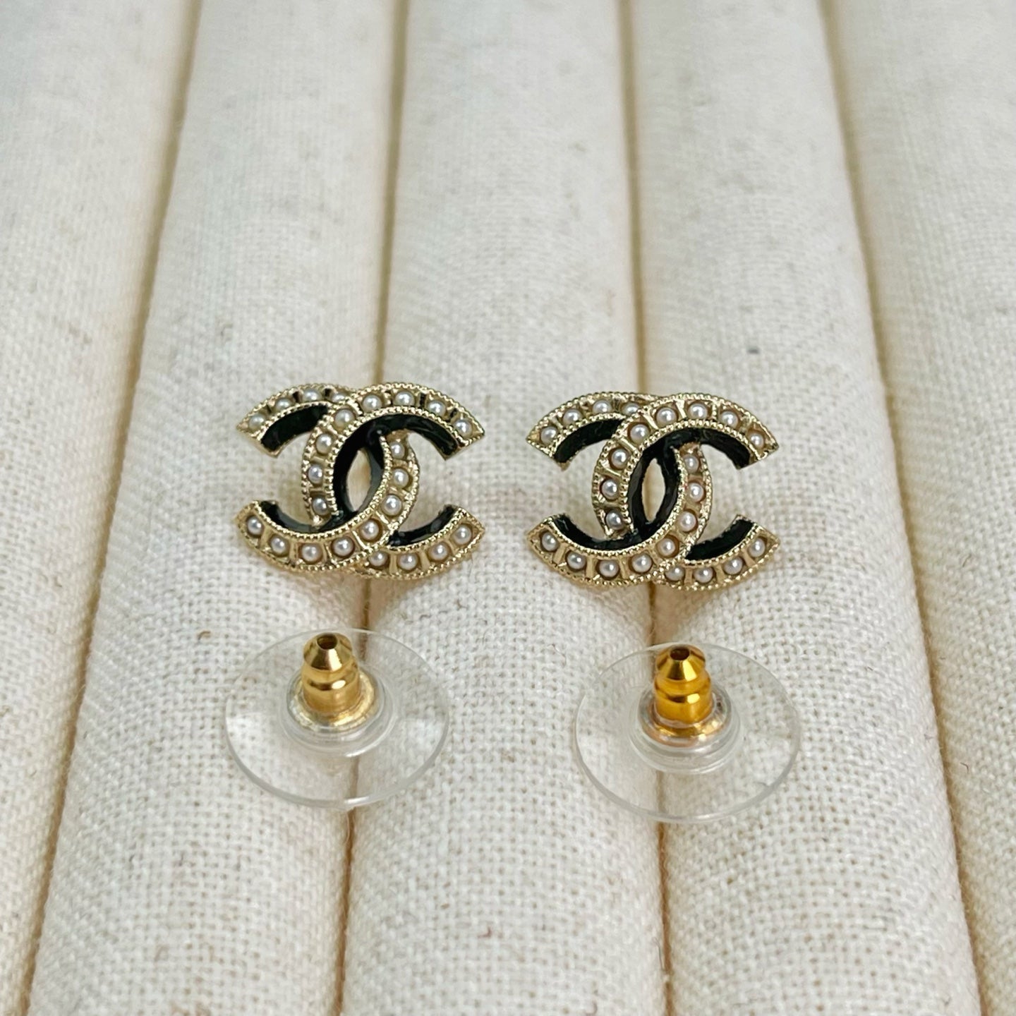 Chanel Black Gold Pearl CC Earrings [Used]