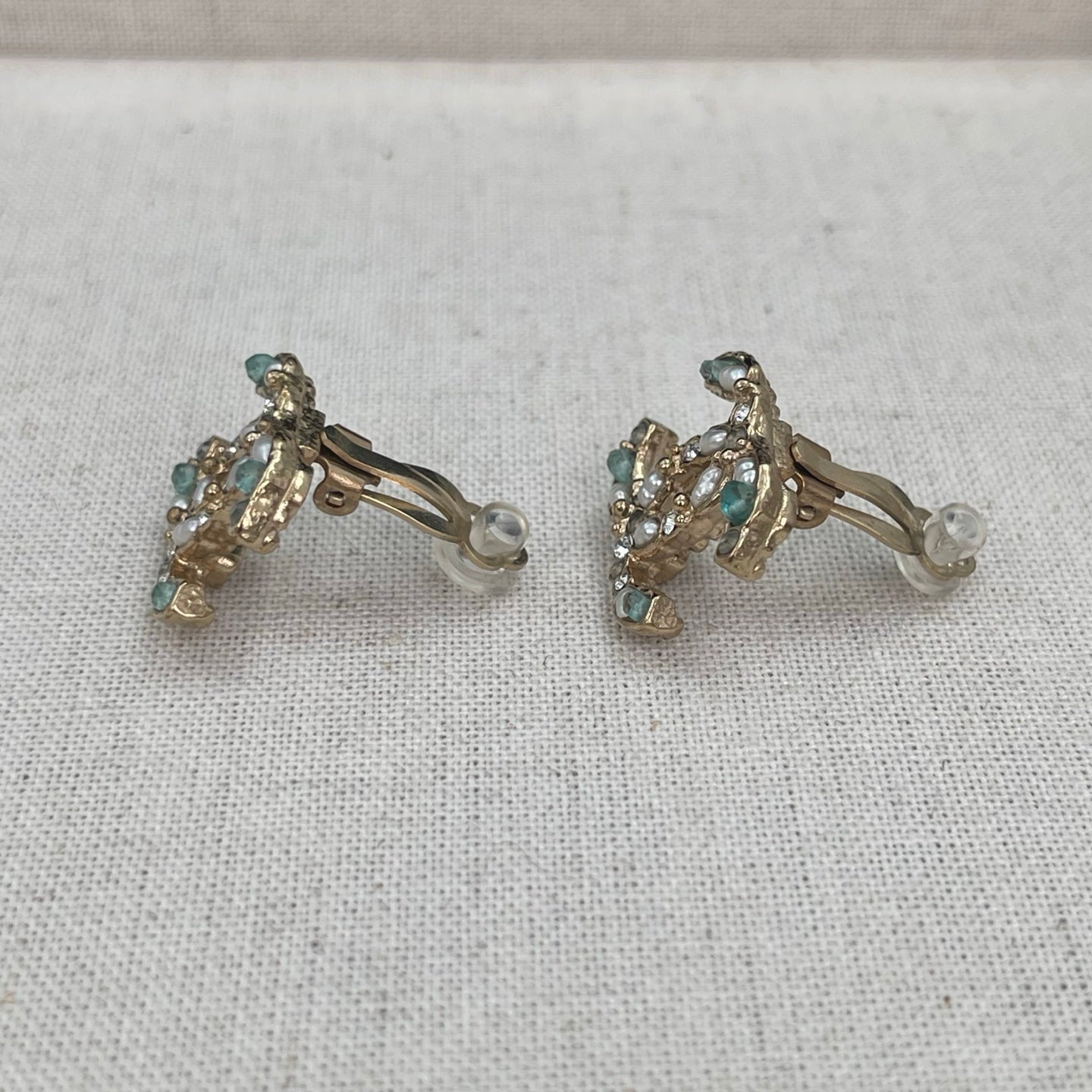 Chanel Light Gold Mixed Stone & Pearl CC Clip-On Earrings [Used]