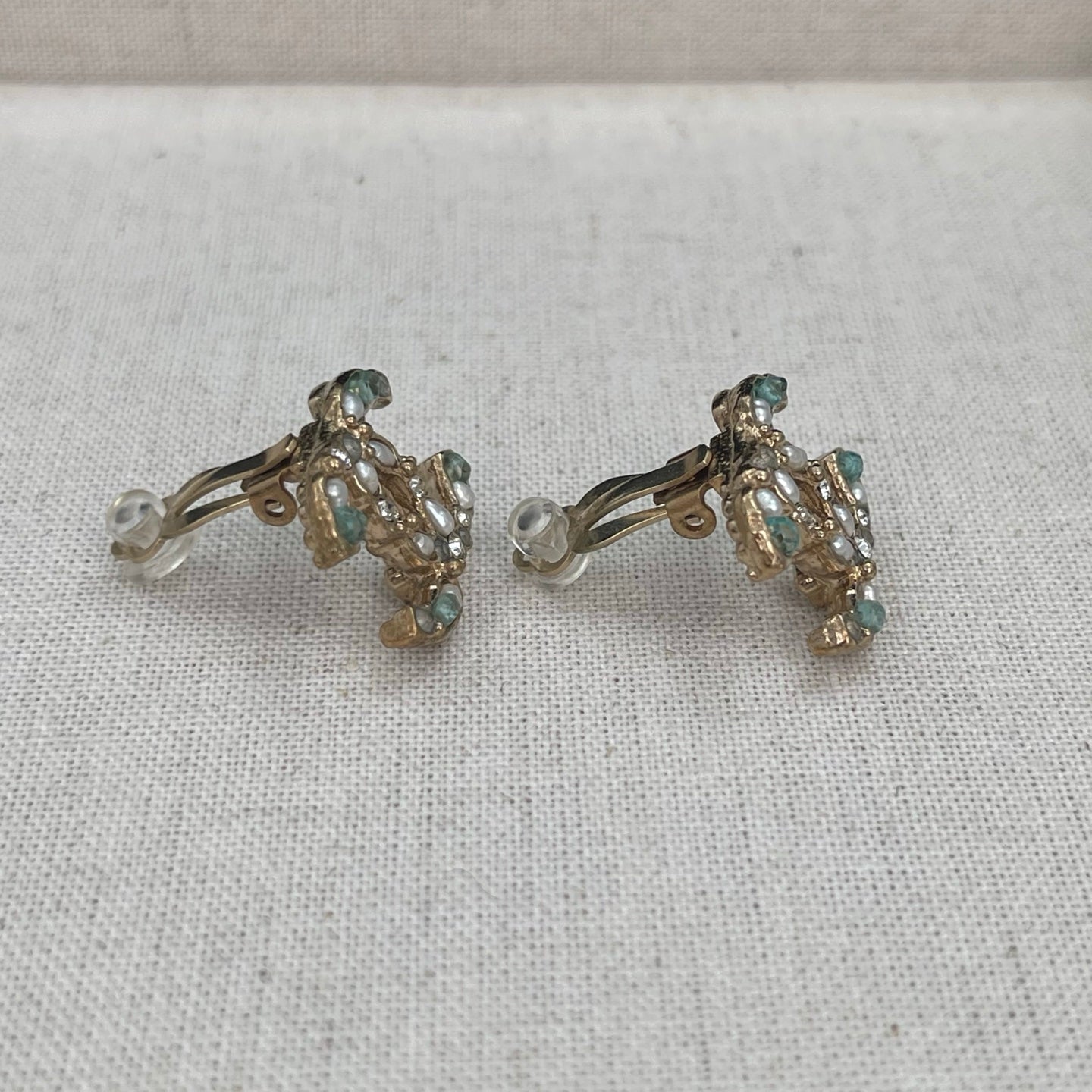 Chanel Light Gold Mixed Stone & Pearl CC Clip-On Earrings [Used]