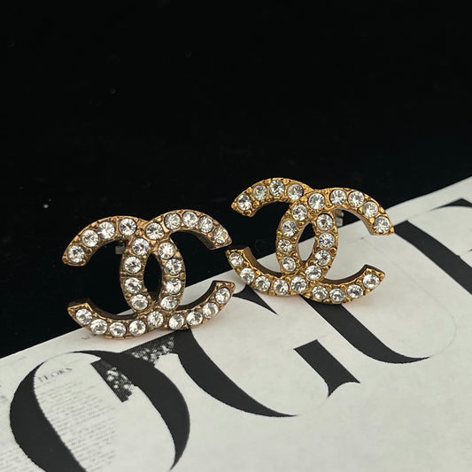Chanel Gold Rhinestone CC Clip-On Earrings [Used