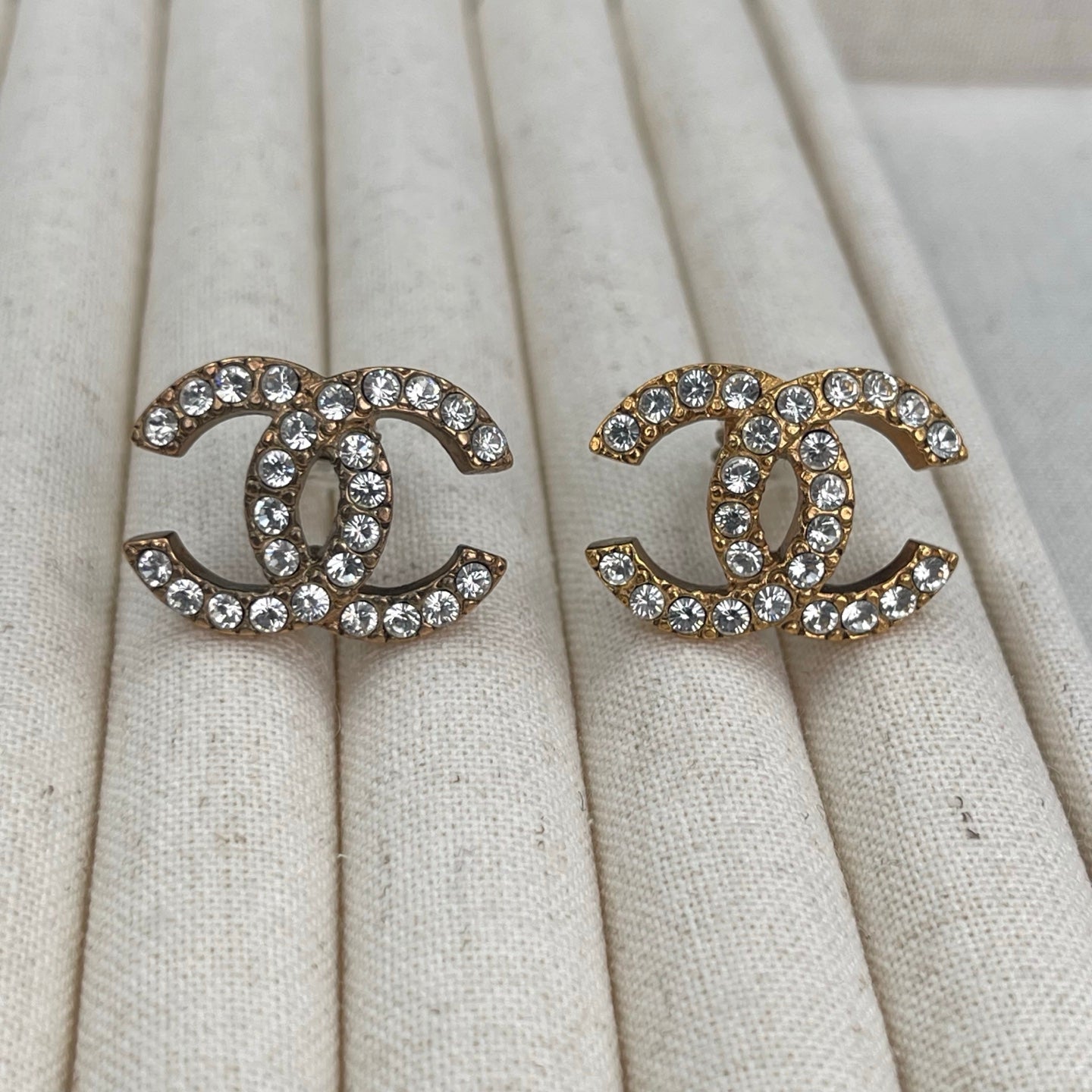 Chanel Gold Rhinestone CC Clip-On Earrings [Used