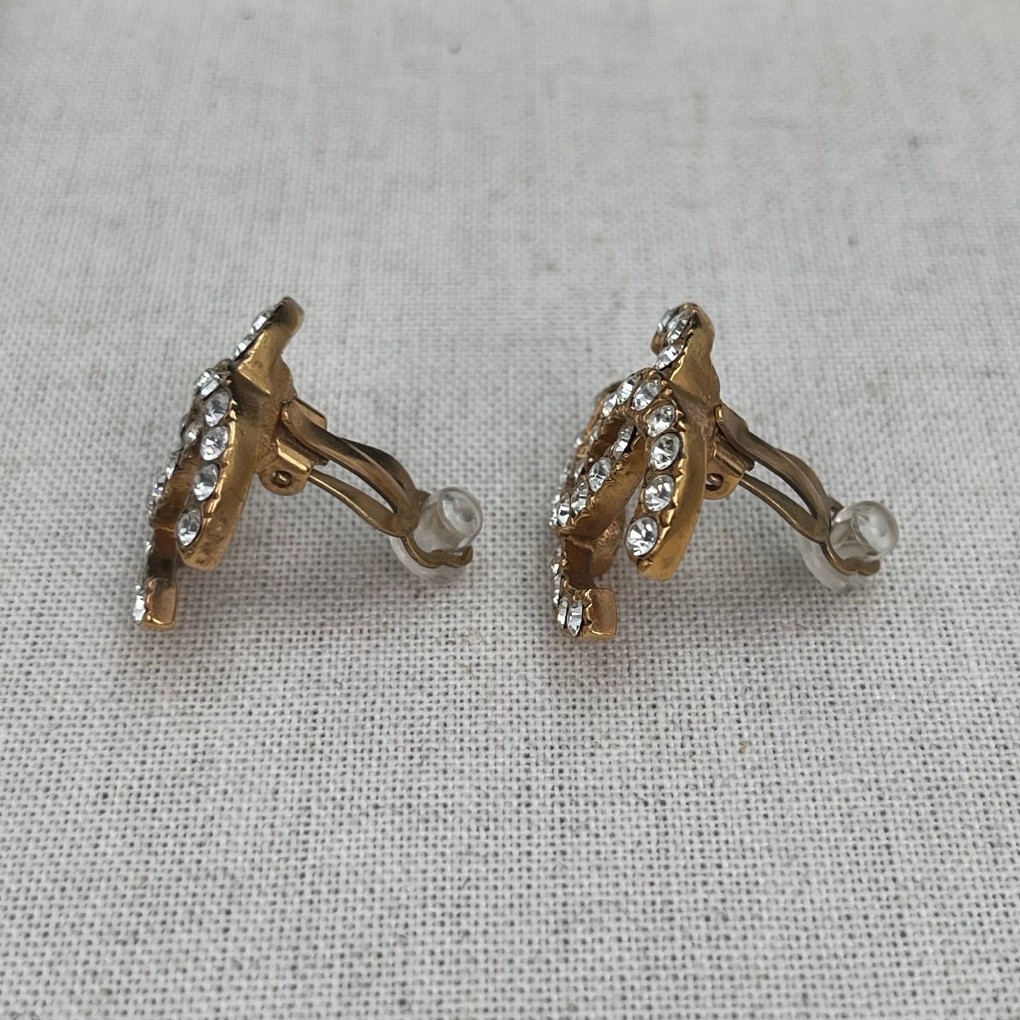 Chanel Gold Rhinestone CC Clip-On Earrings [Used