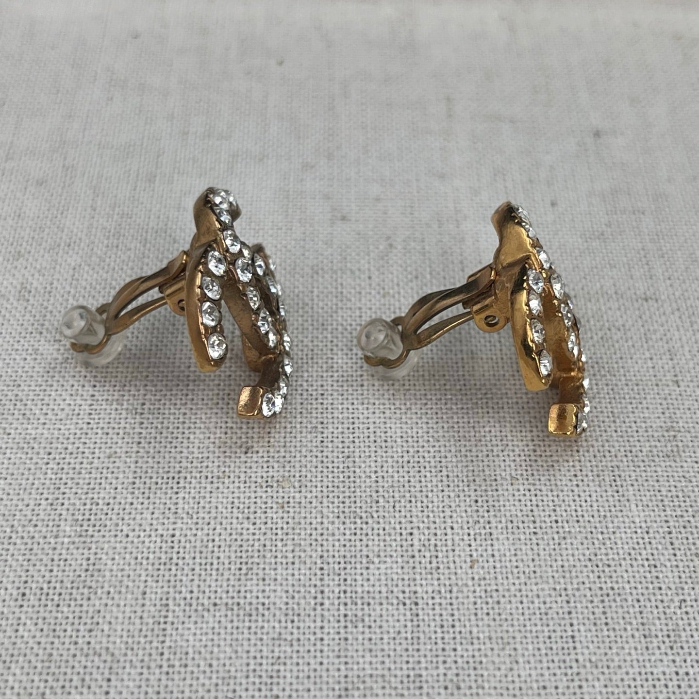 Chanel Gold Rhinestone CC Clip-On Earrings [Used