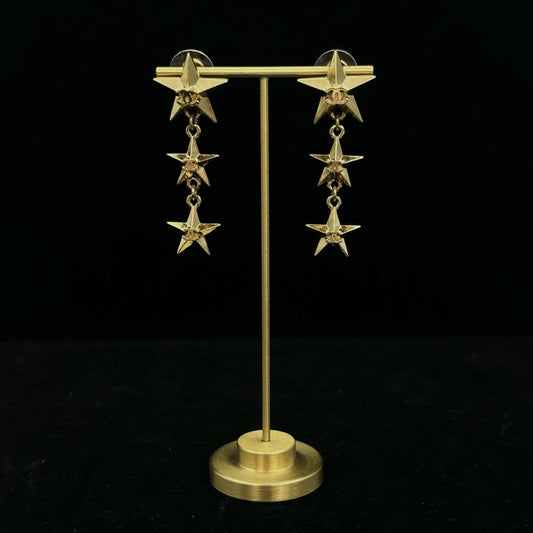 Chanel Gold Star CC Drop Earrings [Used]