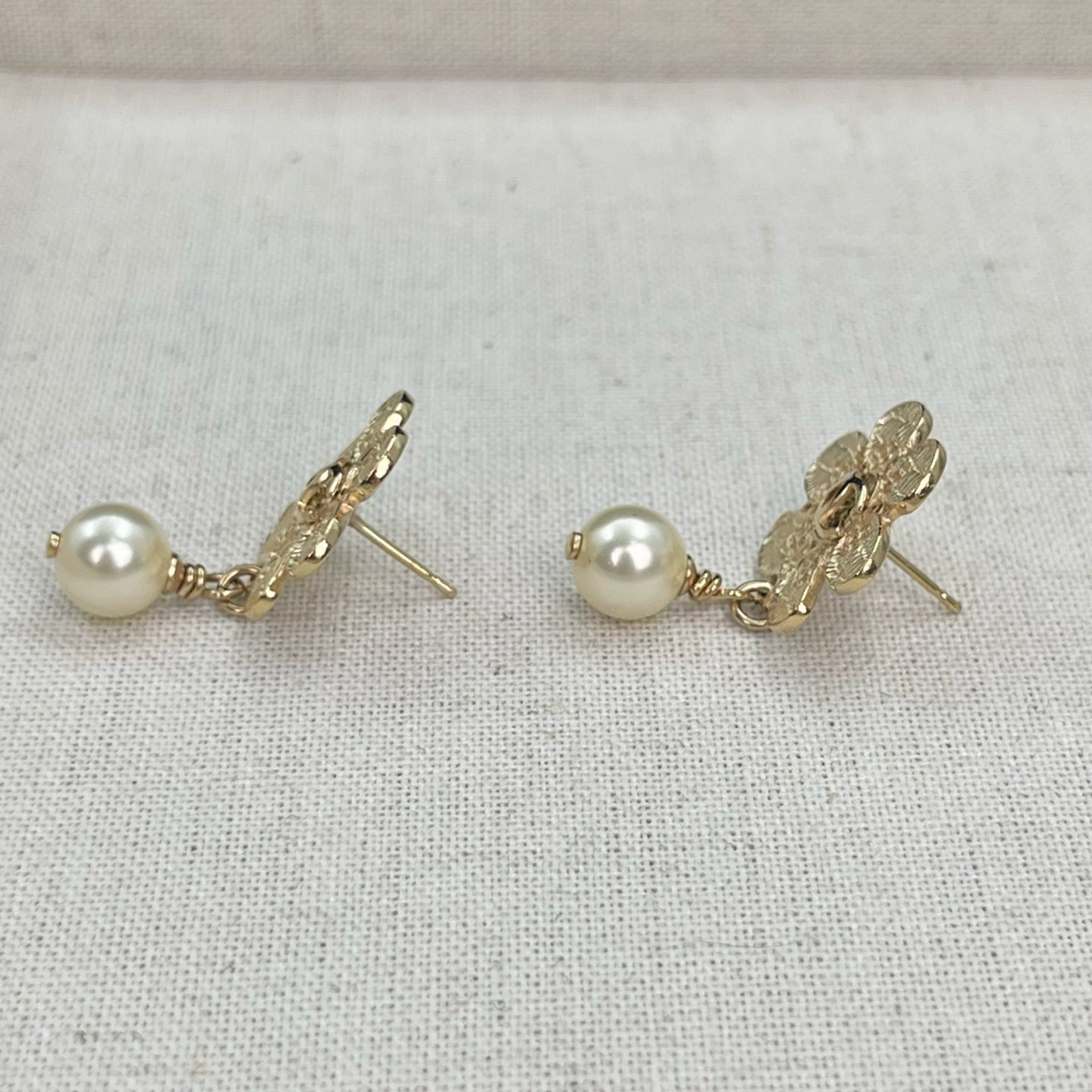 Chanel Gold CC Flower & Pearl Drop Earrings [Used]