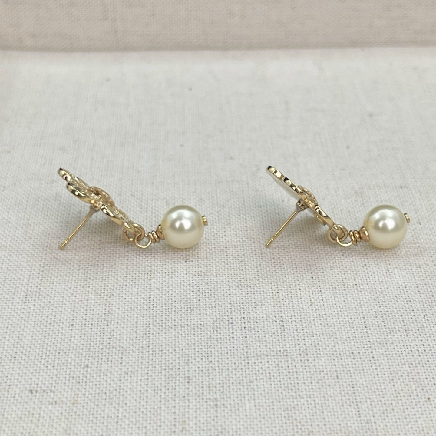 Chanel Gold CC Flower & Pearl Drop Earrings [Used]