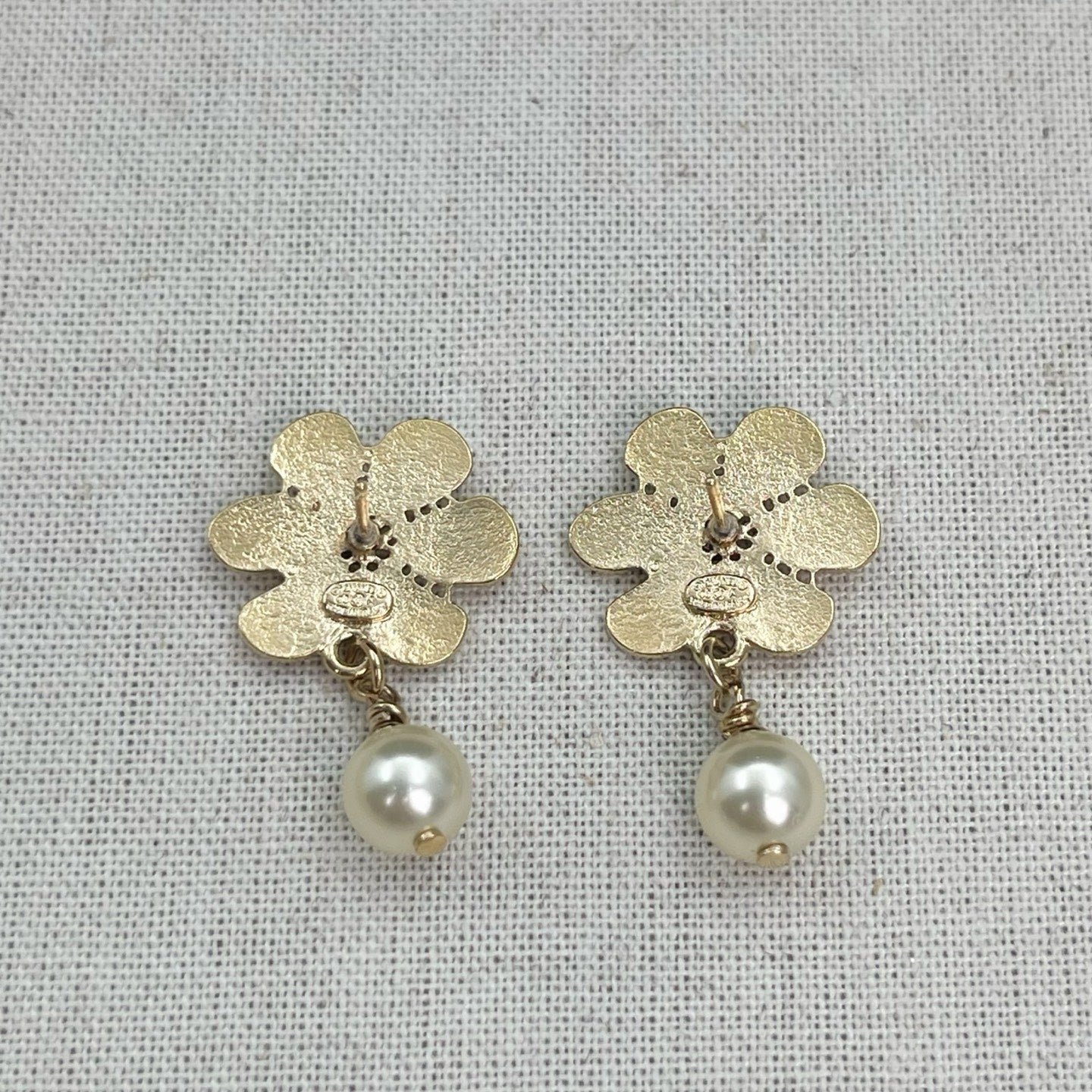 Chanel Gold CC Flower & Pearl Drop Earrings [Used]