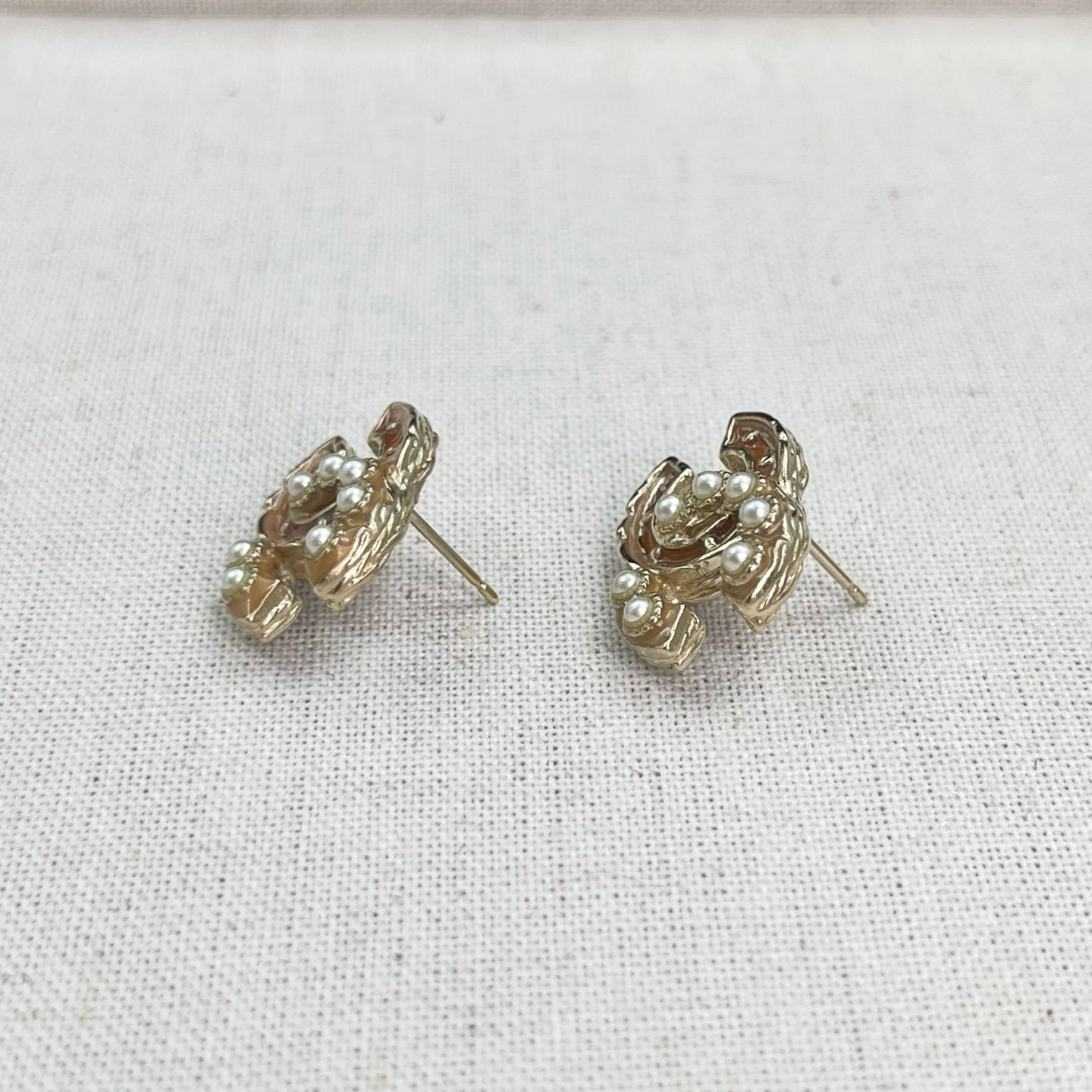 Chanel Light Gold Pink & Pearl CC Earrings [Used]