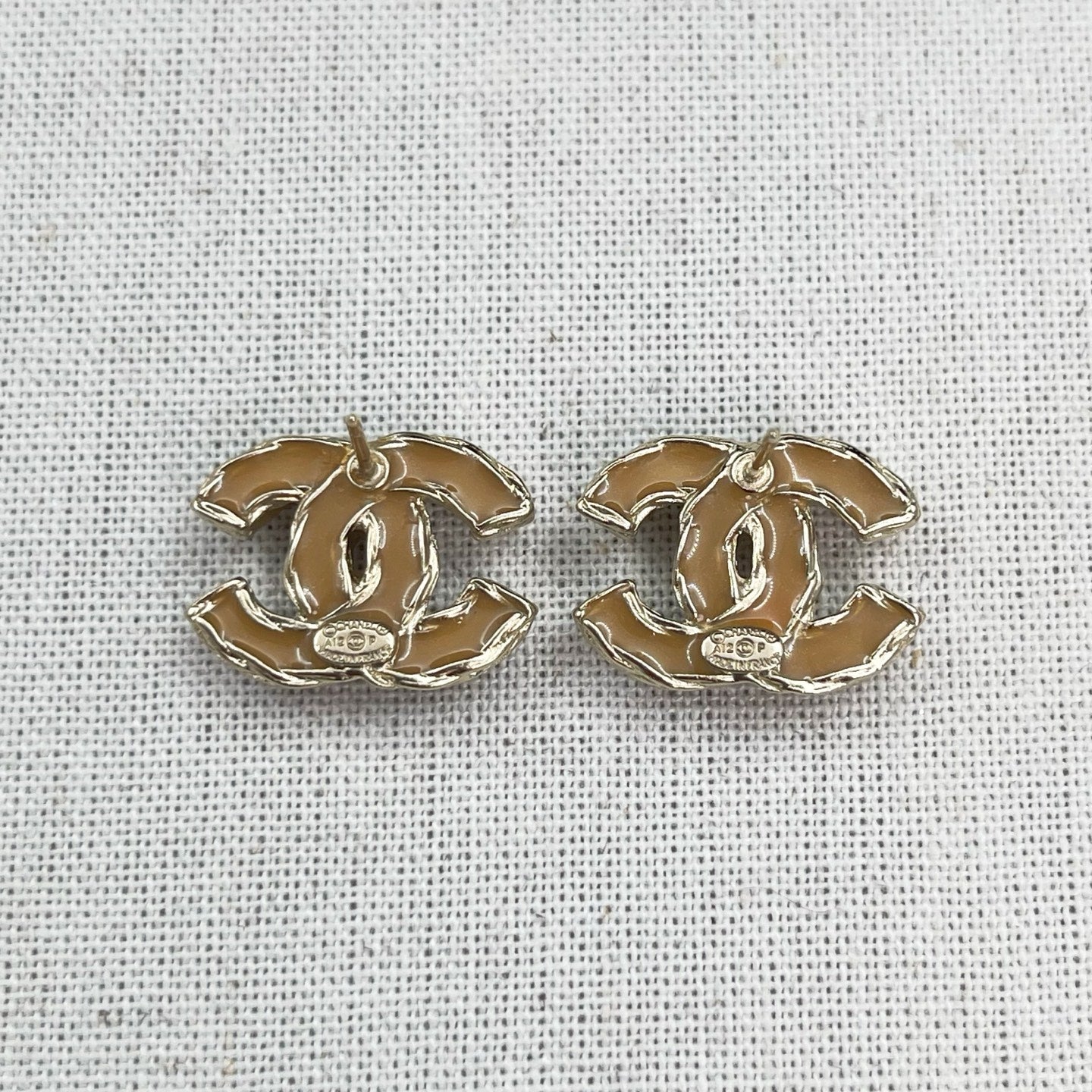 Chanel Light Gold Pink & Pearl CC Earrings [Used]