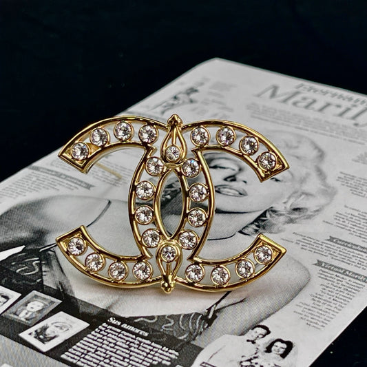 Chanel Gold Openwork Crystal CC Brooch [Used]