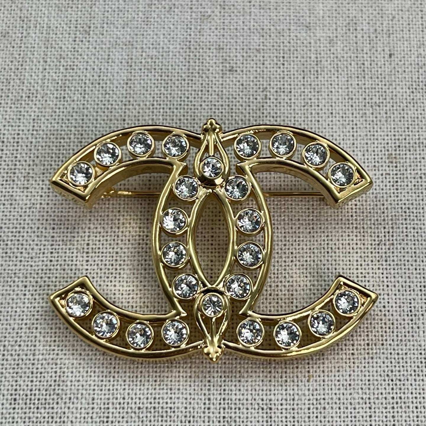 Chanel Gold Openwork Crystal CC Brooch [Used]
