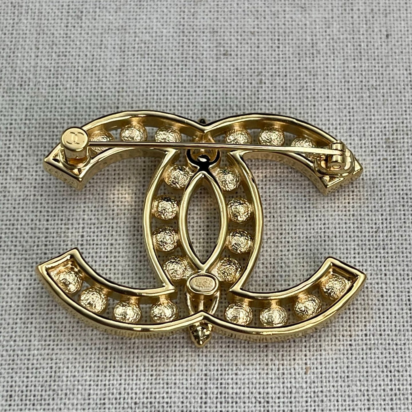 Chanel Gold Openwork Crystal CC Brooch [Used]