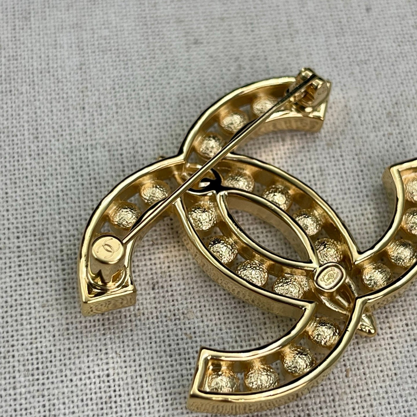 Chanel Gold Openwork Crystal CC Brooch [Used]