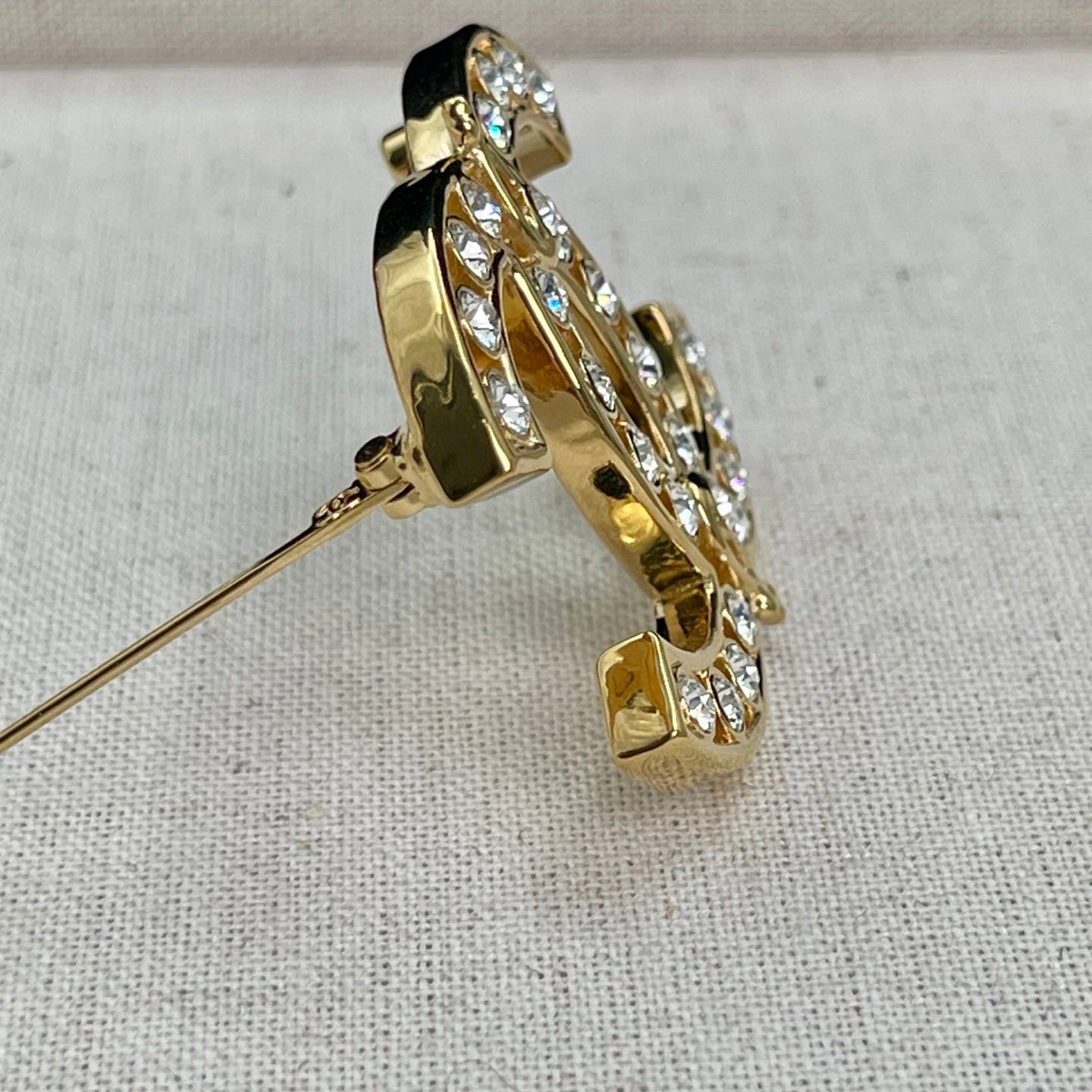 Chanel Gold Openwork Crystal CC Brooch [Used]