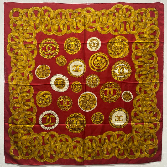 Chanel Vintage Red Logo Silk Scarf [Used]
