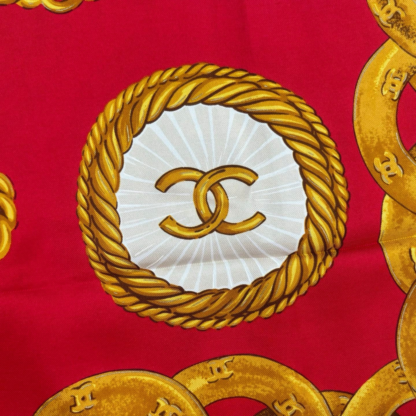 Chanel Vintage Red Logo Silk Scarf [Used]