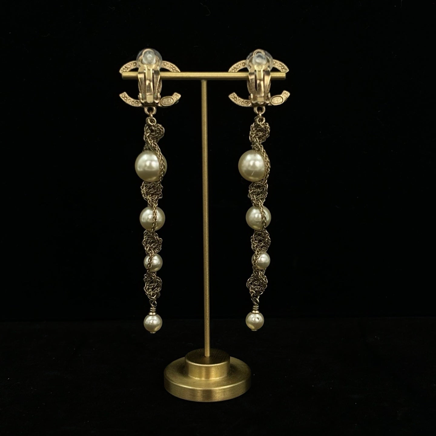 Chanel Gold CC Crystal & Pearl Clip-On Earrings [Used]