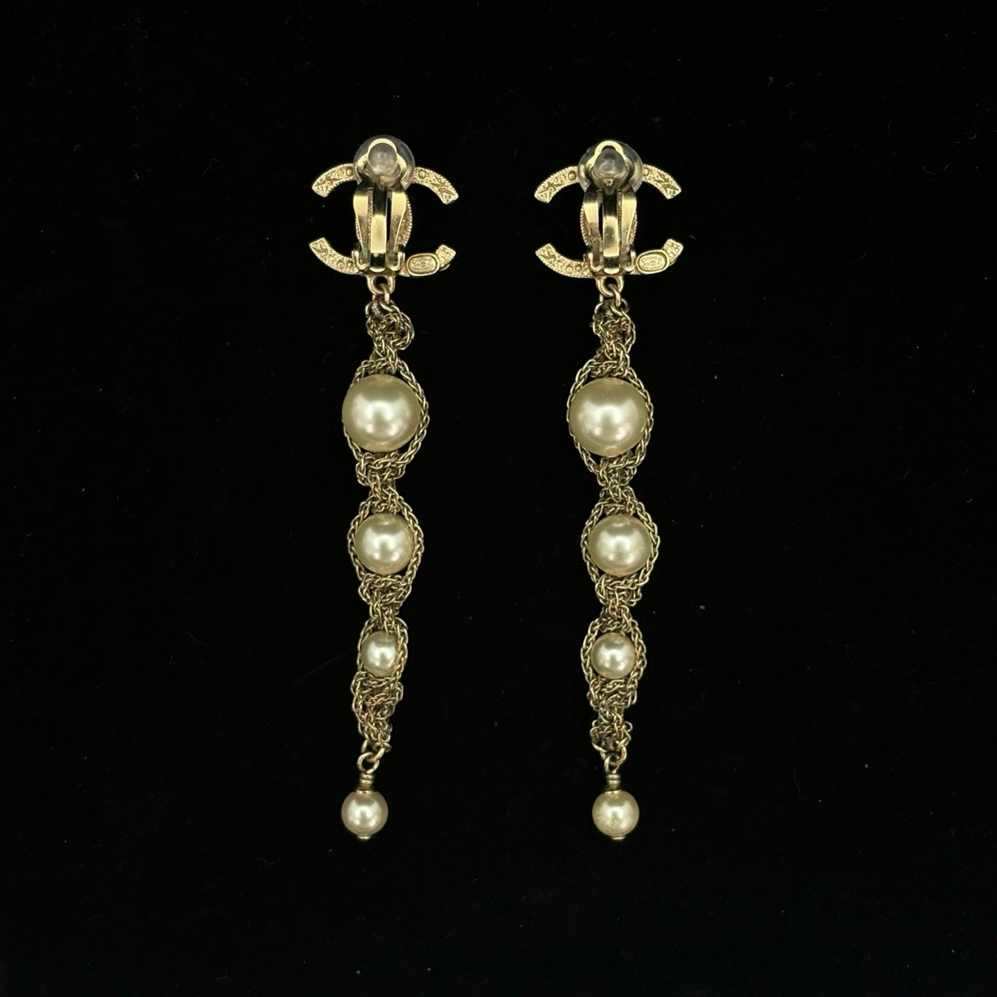 Chanel Gold CC Crystal & Pearl Clip-On Earrings [Used]