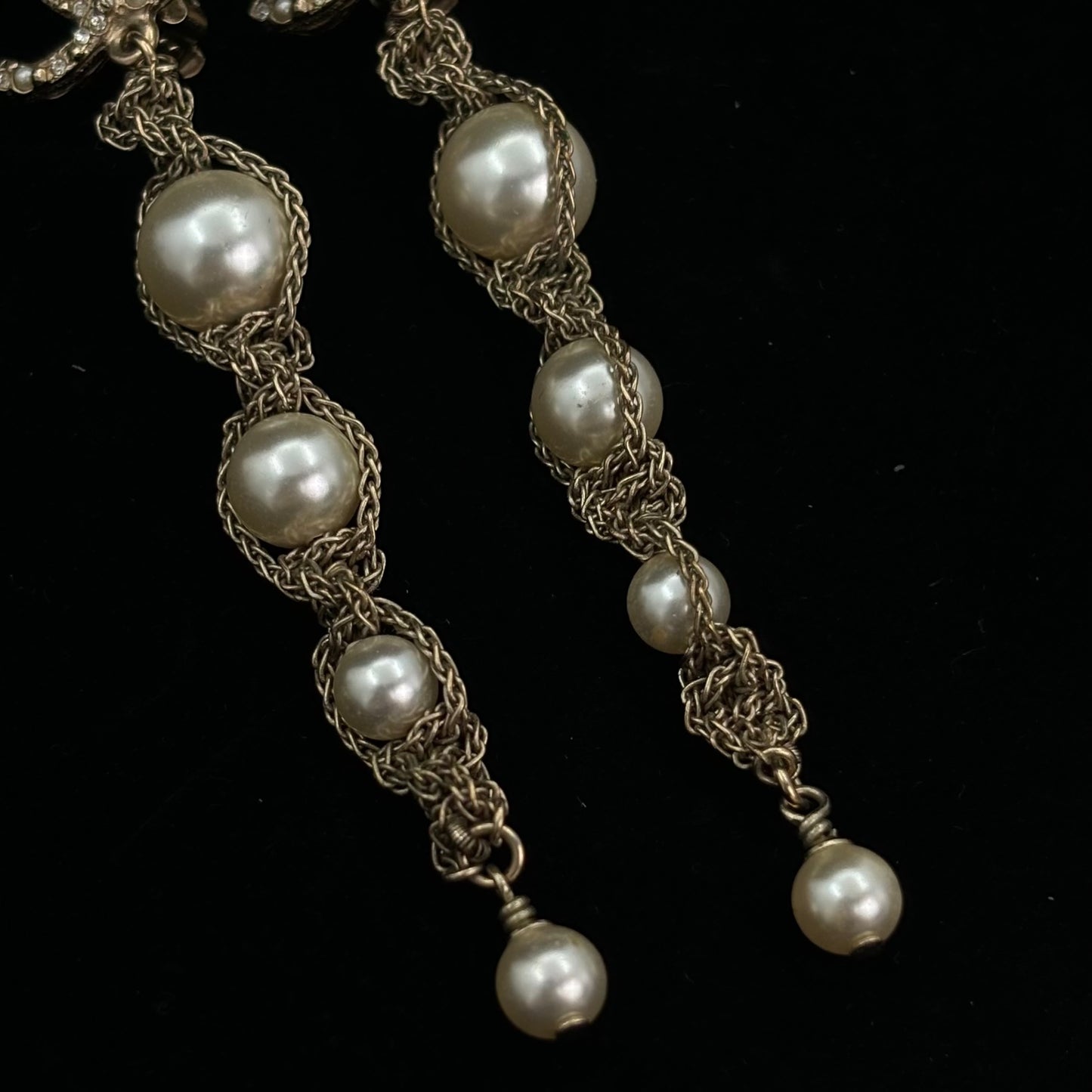 Chanel Gold CC Crystal & Pearl Clip-On Earrings [Used]