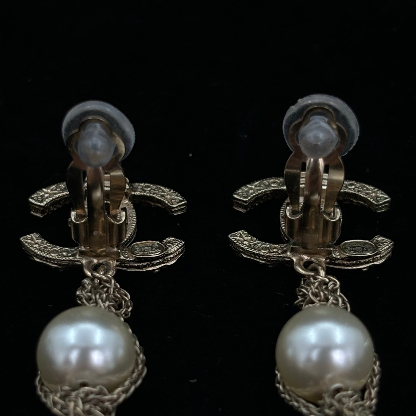 Chanel Gold CC Crystal & Pearl Clip-On Earrings [Used]