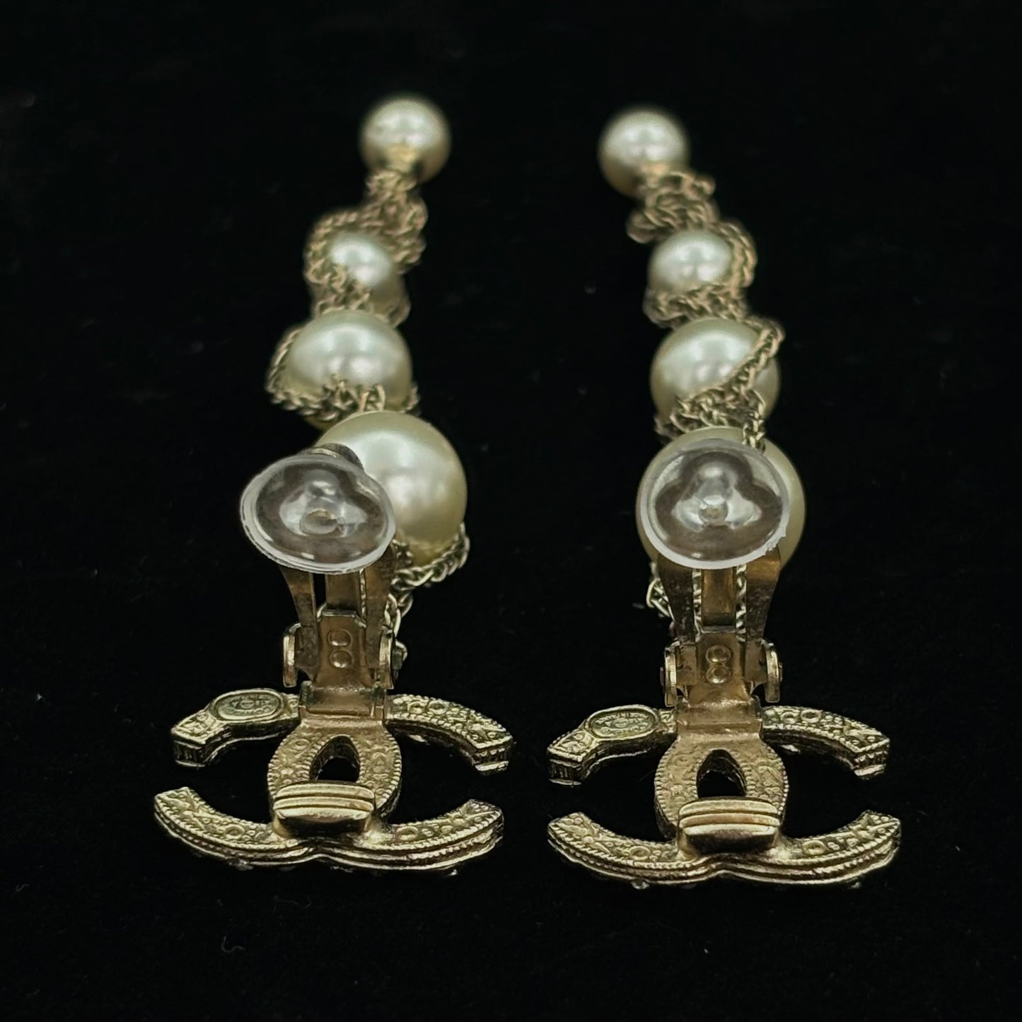 Chanel Gold CC Crystal & Pearl Clip-On Earrings [Used]