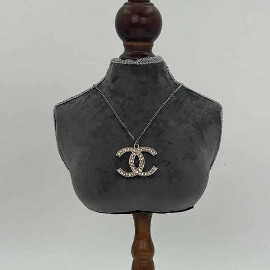 Chanel Silver Crystal CC Necklace [Used]