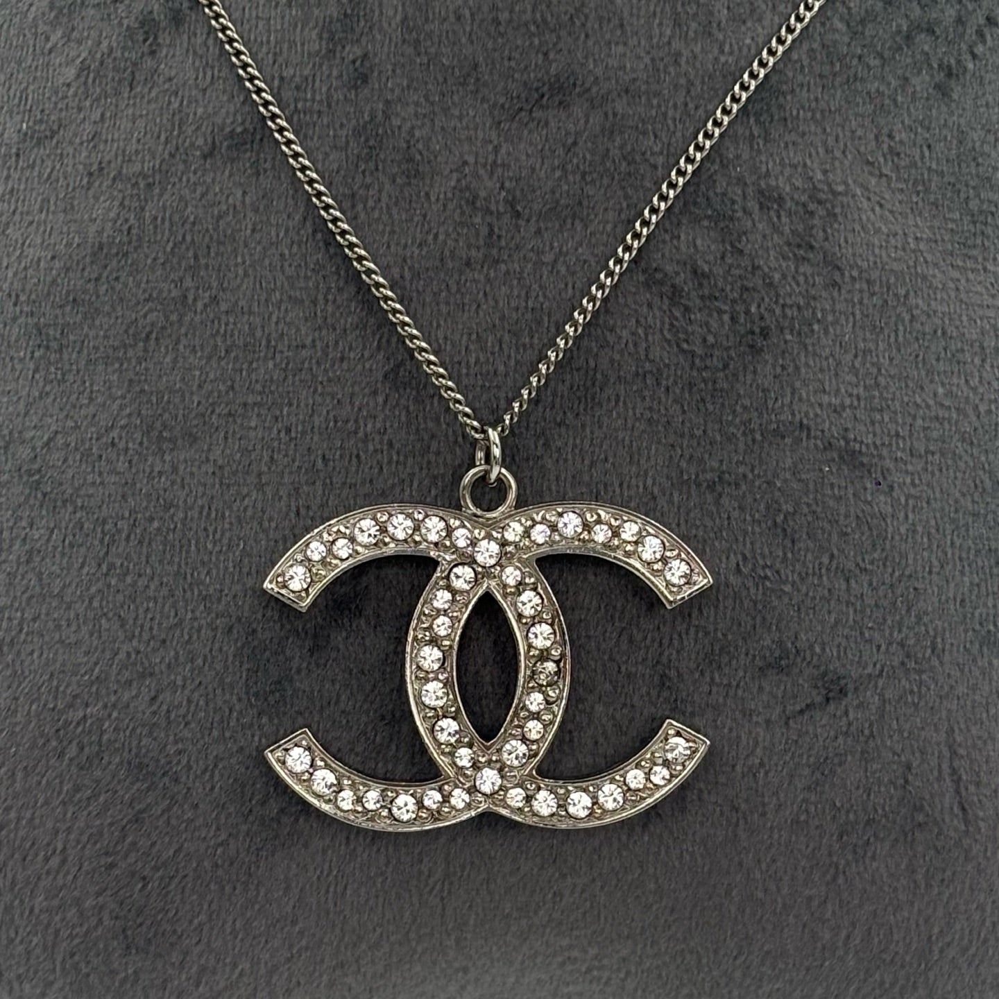 Chanel Silver Crystal CC Necklace [Used]
