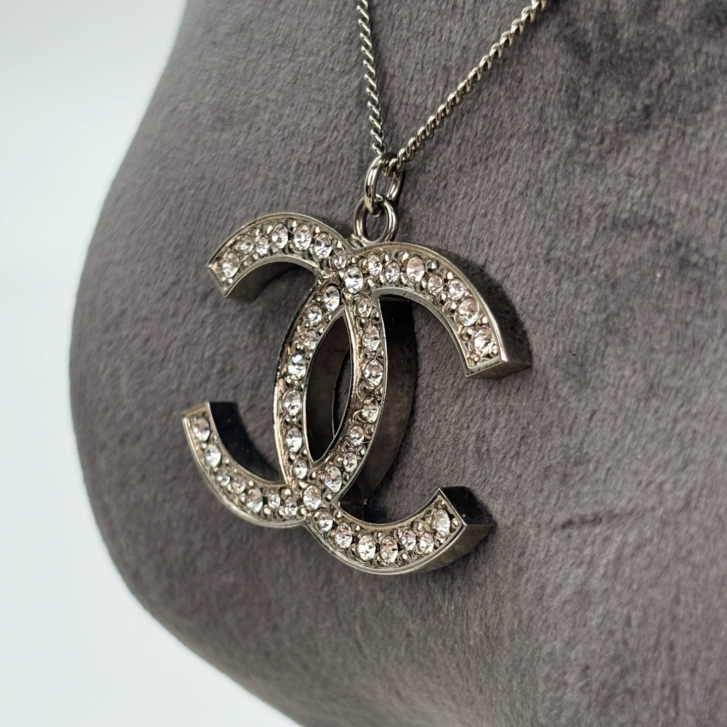 Chanel Silver Crystal CC Necklace [Used]
