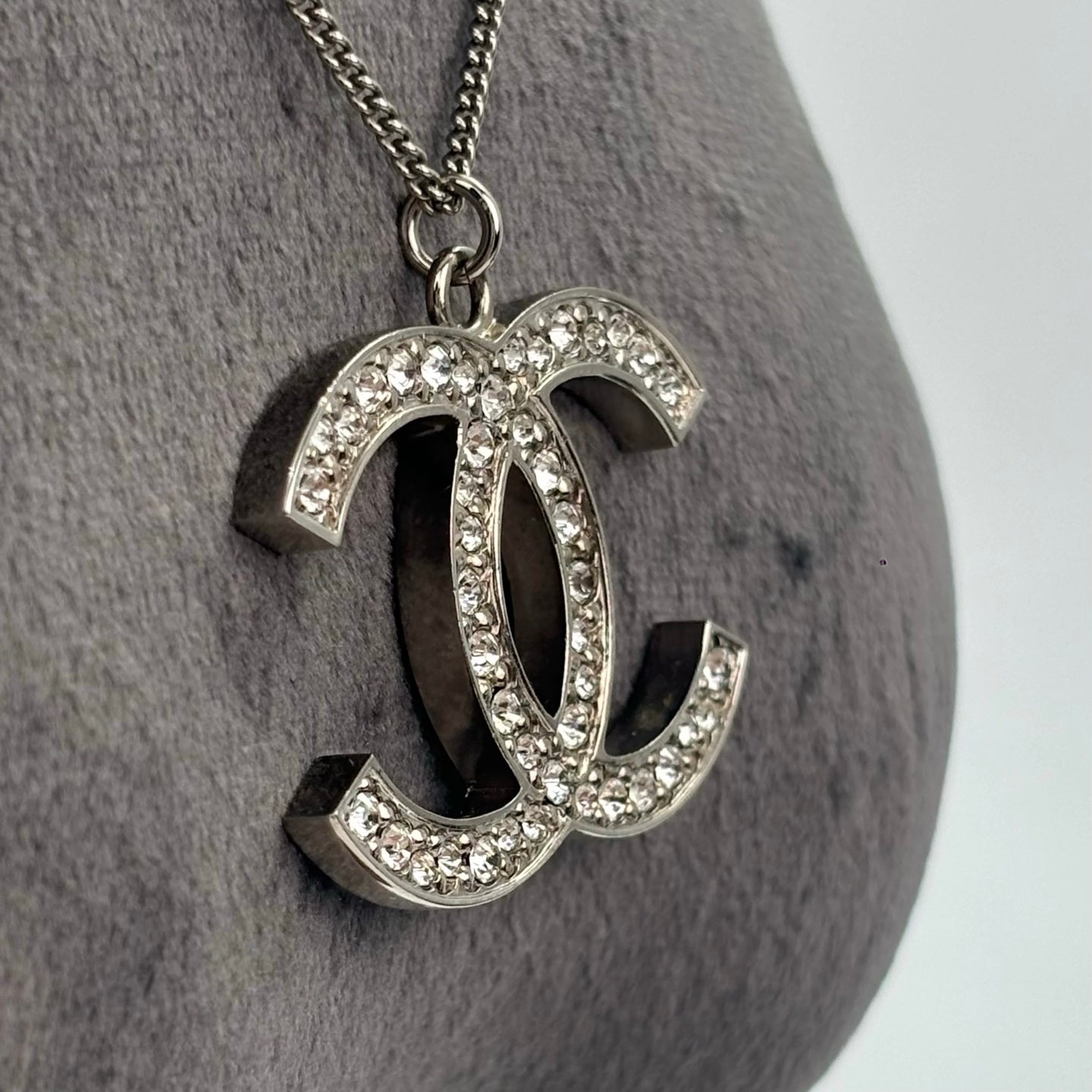 Chanel Silver Crystal CC Necklace [Used]