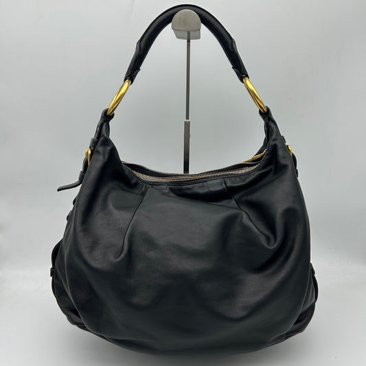 Prada Black Leather Ring Handle Hobo Shoulder Bag [Used]
